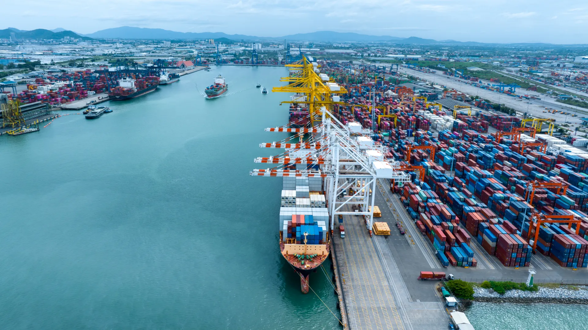 Shipyard Cargo Container Sea Port Freight forwarding service logistics and transportation.